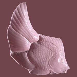Vintage 1955 Mid Century Modern JAE California Pink Koi Fish Dish with Sections
